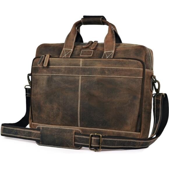 16" Leather Laptop Messenger Briefcase Bag for Men-Leather - Picture 1 of 7